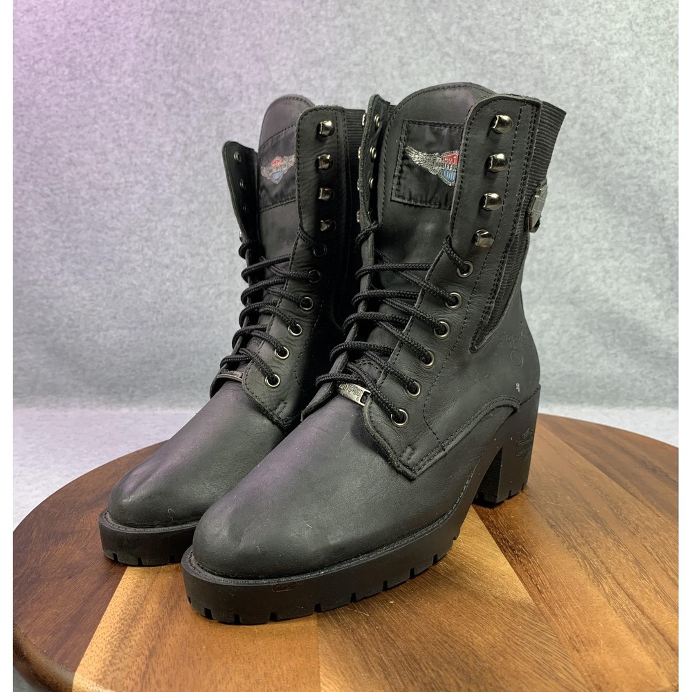 Vintage Harley Davidson Boots Womens 6.5 Black Leather Lace Up‎ Moto 90s W32506